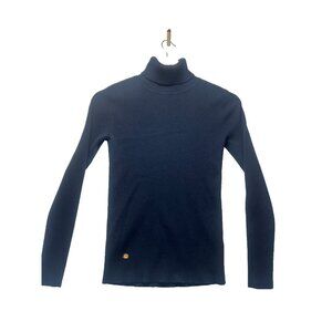 Lauren Ralph Lauren Women Navy Blue Ribbed Knit Solid Turtleneck Sweater Size M
